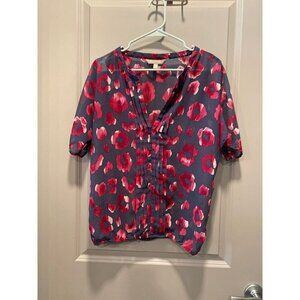Banana Republic Floral Blouse | Women’s S | Grey & Pink | Elastic Waist